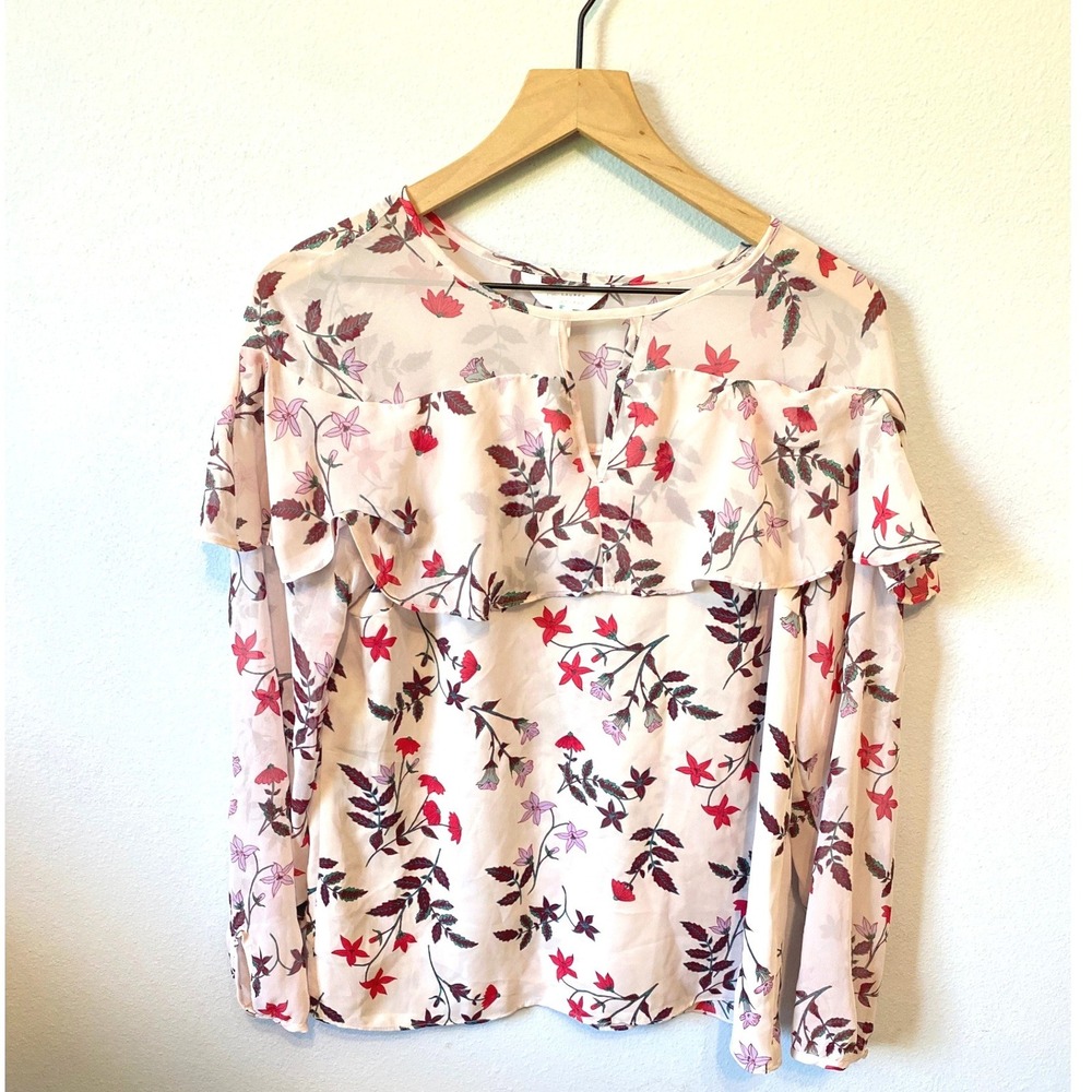 LC Lauren Conrad Whimsigoth Womens Pink Floral Ruffle Glitter Keyhole Medium - Picture 2 of 9
